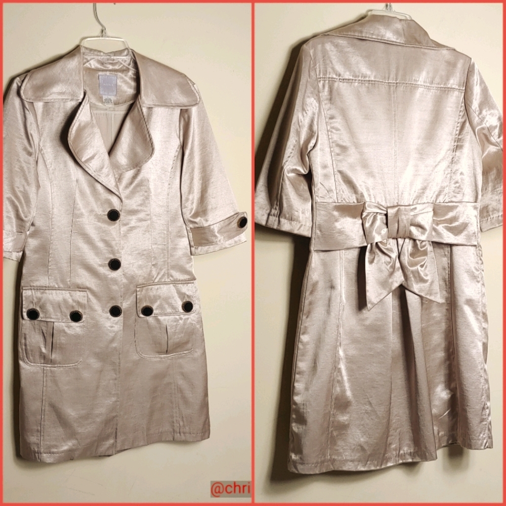 Anthropologie Aryn K satin gold coat dress sz M/L